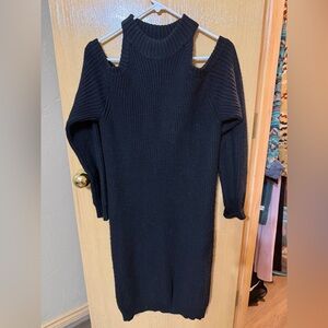 Tahari Black Cold Shoulder Sweater Dress